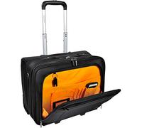 Exacompta 18534E Premium Reisetasche Exatrolley mit 4 Hauptfächern vielen Innentaschen 2 USB Anschlüsse und ausziehbarem Trollygriff wasserabweisend ideal für Privat- und Geschäftsreisen, schwarz