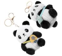 EXAOMBLE 2stücke Plüsch Panda Schlüsselanhänger Niedliche Cartoon Stofftier Schlüsselringe Leichte Taschenanhänger in Blau und Gelb Kompakt und Weich als Geschenk und Dekoration