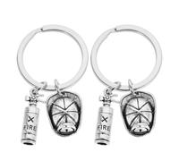 EXAOMBLE Feuerwehr Schlüsselanhänger mit Detaillierter Bemalung 2 Stück aus Zinklegierung und Verschleißfestem Design Kreatives Feuerwehrhelm Rucksack Hängeornament für Feuer Themen Party