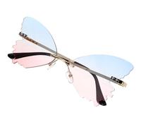 EXAOMBLE Sommer Sonnenbrille mit Blauem PC Rahmen Niedliche Schmetterlingsform und Abfallenden Nasenpads für Outdoor Reisen und Alltag