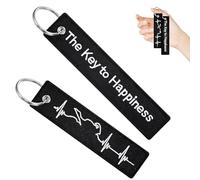 exatta 2 Stück Schlüsselanhänger Motorrad,Motorrad Schlüsselanhänger aus Stoff mit Schlüsselring Bestickt & Kratzfest, Ideal für dein Motorrad (THE KEY TO HAPPINESS),Über 12 x 3 cm,Herzschlag schwarz