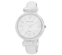 Excellanc Damen-Spangenuhr Metallarmband Armreif lesbare Ziffern Länge 16 cm Quarz-Armbanduhr Geschenkidee für Frauen (Silber/Weiß)