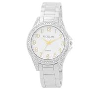 Excellanc Damen-Spangenuhr Metallarmband Armreif lesbare Ziffern Simili Steine Länge 15 cm Quarz-Armbanduhr Geschenkidee für Frauen (Silber/Weiß/Gold)
