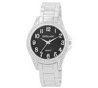 Excellanc Damen-Spangenuhr Metallarmband Armreif lesbare Ziffern Simili Steine Länge 15 cm Quarz-Armbanduhr Geschenkidee für Frauen (Silber/Schwarz)