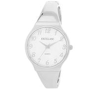 Excellanc Damen-Spangenuhr Metallarmband Spangenarmband poliert Armreif lesbare Ziffern Rund Länge 15,5 cm Quarz-Armbanduhr Geschenkidee für Frauen (Silber/Weiß)