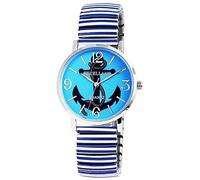 Excellanc 1700006-004 Damenuhr mit Metallzugband Anker blau weiß