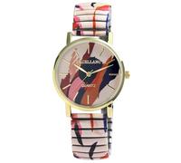 Excellanc Damen-Zugbanduhr Edelstahl Ø 36 mm Motiv Bunt Print Analog Quarz 1700060 (Beige Orange Blau)