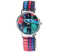 Excellanc Damen-Zugbanduhr Edelstahl Ø 36 mm Motiv Bunt Print Analog Quarz 1700060 (Blau, Grün, Lila)