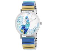 Excellanc Damen-Zugbanduhr Edelstahl Ø 36 mm Motiv Bunt Print Analog Quarz 1700060 (Blau/Pfau)