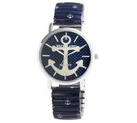 Excellanc Damen-Zugbanduhr Edelstahl Ø 36 mm Motiv Bunt Print Analog Quarz 1700060 (Dunkelblau/Anker)