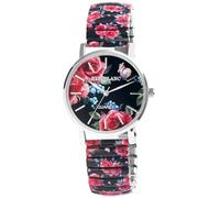 Excellanc Damen-Zugbanduhr Edelstahl Ø 36 mm Motiv Bunt Print Analog Quarz 1700060 (Schwarz-Rot/Blumen)