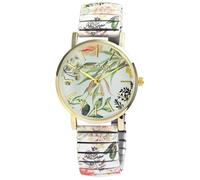 Excellanc Damen-Zugbanduhr Edelstahl Ø 36 mm Motiv Bunt Print Analog Quarz 1700060 (Weiß/Florales Design)