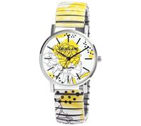 Excellanc Damen-Zugbanduhr Edelstahl Ø 36 mm Motiv Bunt Print Analog Quarz 1700060 (Weiß-Gelb/Blumen)