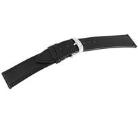 Echtleder Uhrenarmband, schwarz, schwarze Naht, glatt, flach, mit silberfarbener Dornschließe, Anstoßbreite 18 mm