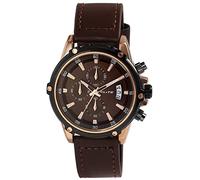 Excellanc Elite Herren Armbanduhr Braun Analog Datum Chronograph Echt Leder Quarz 3 Bar