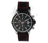 Excellanc Elite Herren Armbanduhr Schwarz Analog Datum Chronograph Echt Leder Quarz 3 Bar