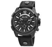Excellanc Elite Herrenuhr Schwarz Analog Datum Chronograph Kunst-Leder Quarz 3 Bar Armbanduhr