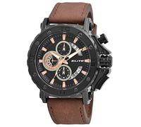 Excellanc Elite Herrenuhr Schwarz Braun Analog Datum Chronograph Kunstleder Quarz 3 Bar Armbanduhr
