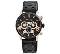 Excellanc Elite Herrenuhr Schwarz Rosègold Analog Datum Chronograph Metall Quarz 3 Bar Armbanduhr