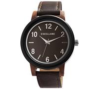 Excellanc Herren-Uhr Holz Kunstleder Armband Dornschließe Analog 2910024 (Dunkelbraun Walnussholz)
