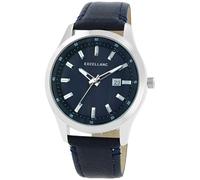 Excellanc Herrenuhr, Armband aus Lederimitat, Strichindex, Datumsanzeige, dunkelblau