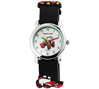 Excellanc Kinder-Uhr Silikon Armbanduhr analoge Lernuhr mit rotem 3D Traktor-Motiv Comicstyle für Jungen und Mädchen