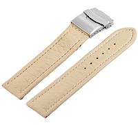 Excellanc-Uhrenarmband Ersatz Echt Leder Edelstahl Faltschließe Stegbreite 16-24 mm (Stegbreite: 24 mm, beige)