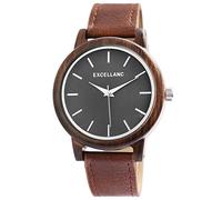 Excellanc Unisex - Uhr Lederimitations Armbanduhr Holz Gehäusering Metall Analog Quarz 1900243