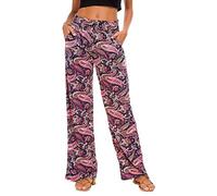 EXCHIC Damen Boho Gerade Beine Elastische Taille Palazzo Hose Freizeit Leichtes Yoga Loungehose mit Taschen(M, Series 2#6)