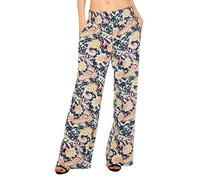 EXCHIC Damen Boho Gerade Beine Elastische Taille Palazzo Hose Freizeit Leichtes Yoga Loungehose mit Taschen(M, Series 2#1)