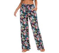 EXCHIC Damen Boho Gerade Beine Elastische Taille Palazzo Hose Freizeit Leichtes Yoga Loungehose mit Taschen(XXL, Series 2#7)