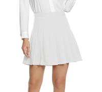 EXCHIC Damen College Schule A-Linie Falten Mini Rock Lässig Hohe Taille Skater Röcke mit Kurz Unterhosen (M, Weiß)