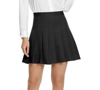 EXCHIC Damen College Schule A-Linie Falten Mini Rock Lässig Hohe Taille Skater Röcke mit Kurz Unterhosen (XL, Schwarz)