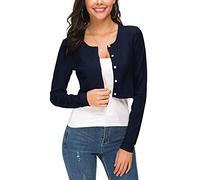 EXCHIC Damen Elegant Langarm Bolero Strickjacke mit Knöpfe Rundhals Festlich Gestrickte Shrug Kurz Cardigan für Kleider (XL, Navy Blau)