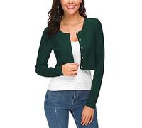 EXCHIC Damen Elegant Langarm Bolero Strickjacke mit Knöpfe Rundhals Festlich Gestrickte Shrug Kurz Cardigan für Kleider (XL, Dunkelgrün)