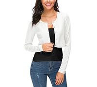 EXCHIC Damen Elegant Langarm Bolero Strickjacke mit Knöpfe Rundhals Festlich Gestrickte Shrug Kurz Cardigan für Kleider (M, Weiß)