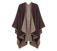 EXCHIC Damen Vintage Farbblocking Schal Wrap Open Front Poncho Übergroße Winterdecke Elegant Cape Coat (Kaffee)