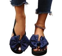 EXECAB Damen Flip-Flops mit Schleife Keil Zehentrenner Sandalen Sommer Clip-Toe Slipper Slipper Plateau Slipper Freizeit Strandschuhe,Blau,39