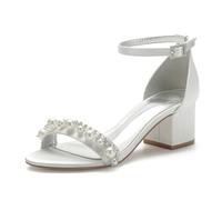EXECAB Damen Hochzeit Schuhe Sandalen Sommer Offener Zeh Blockabsatz Schuhe Brautschuhe,Elfenbein,40 EU