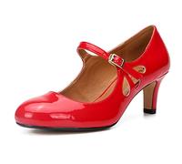 EXECAB Damen-Pumps mit Absätzen, Unisex, runde Zehen, mittelhohe Absätze, Schnalle, Braut- und Abendkleider, Pumps,Rot,36