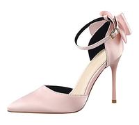 EXECAB Damen-Pumps mit Spitzen Zehen und Knöchelriemen, Pumps mit Schleife, Stiletto-Sandalen für Damen, Pumps mit Spitzen Zehen, Kleid, Party-Sandalen,Rosa,39