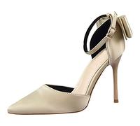 EXECAB Damen-Pumps mit Spitzen Zehen und Knöchelriemen, Pumps mit Schleife, Stiletto-Sandalen für Damen, Pumps mit Spitzen Zehen, Kleid, Party-Sandalen,Gold,38