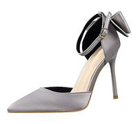 EXECAB Damen-Pumps mit Spitzen Zehen und Knöchelriemen, Pumps mit Schleife, Stiletto-Sandalen für Damen, Pumps mit Spitzen Zehen, Kleid, Party-Sandalen,Silber,43