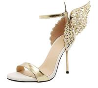 EXECAB Damen-Schmetterlings-Dekoration, Knöchelriemen-Absätze, Peep-Toe, EIN-Wort-Gürtel, High-Heels, Sandalen, Pumps, Pole-Tänzerin, Stripperin, Partykleid, Abend,Gold,39
