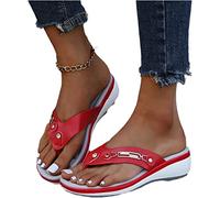 EXECAB Damen Zehentrenner Sandalen Damen Strass Flip-Flops Sommer PU-Leder Clip -Toe Pantoffeln Gummi Plateau Slippers Freizeit Strandschuhe