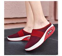 EXECAB Diabetiker-Hausschuhe für Frauen, Flache, rutschfeste, orthopädische Schuhe, Damen, Freizeit, Strandsandalen, Damen, breite Passform,Rot,36