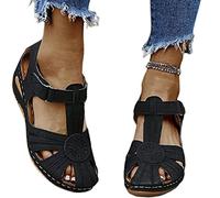 EXECAB Flache Damensandalen, Bequeme orthopädische Sandalen mit Fußgewölbeunterstützung, Damen-Sommer-Wandersandalen für Outdoor-Sport, Strandreisen,Schwarz,39