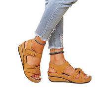 EXECAB Flache Damensandalen, Bequeme orthopädische Sandalen mit Fußgewölbeunterstützung, Damen-Sommer-Wandersandalen für Outdoor-Sport, Strandreisen,Gelb,36