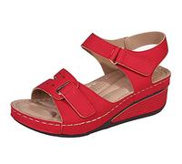 EXECAB Flache Damensandalen, Bequeme orthopädische Sandalen mit Fußgewölbeunterstützung, Damen-Sommer-Wandersandalen für Outdoor-Sport, Strandreisen,Rot,37