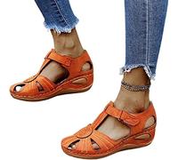 EXECAB Flache Damensandalen, Bequeme orthopädische Sandalen mit Fußgewölbeunterstützung, Damen-Sommer-Wandersandalen für Outdoor-Sport, Strandreisen,Orange,41